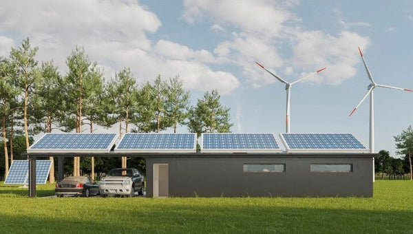 Casa con paneles solares en el tejado