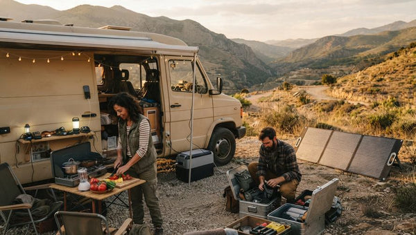 Camping en furgo con generador solar portátil de 3000 W