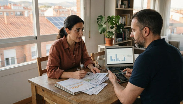 Pareja calculando la tarifa solar con batería virtual