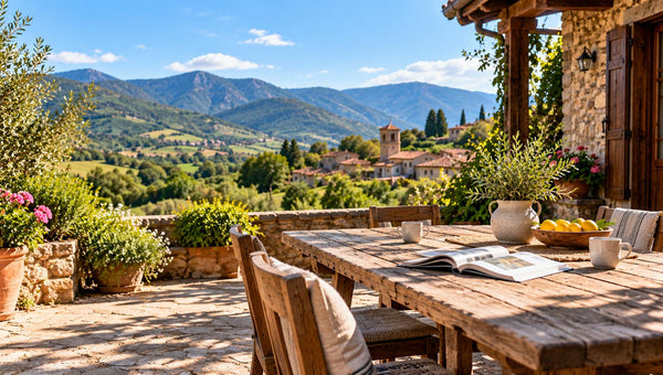 Terraza de alojamiento rural en España con vistas a las montañas
