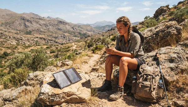 Senderismo con cargador solar móvil para smartphone