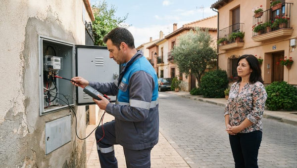 Técnico revisando el contador por luz pinchada